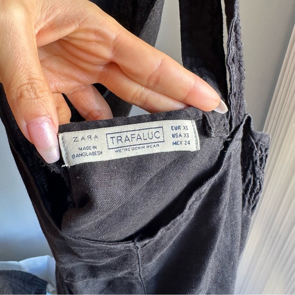 ZARA Cotton Linen Cross Back Romper / Overalls with Pockets in Black - Picture 5 of 11